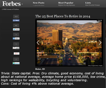 2014 Best Places to Retire - Boise Idaho