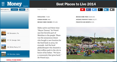 Meridian Idaho in Top 50 Best Places to Live 2014