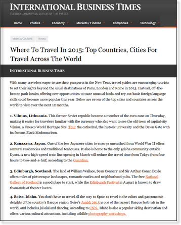 Where to Travel in 2015 - Boise Listed